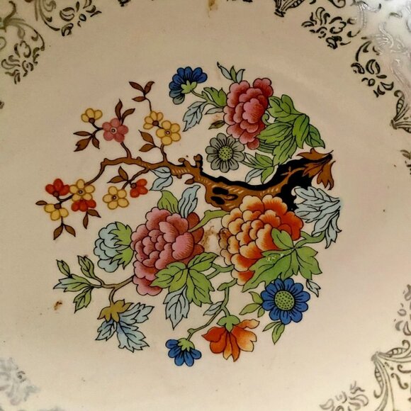 Vtg Farber & Shlevin Porcelain Floral Bowl Basket Aluminum Handle and Rim - Picture 2 of 4